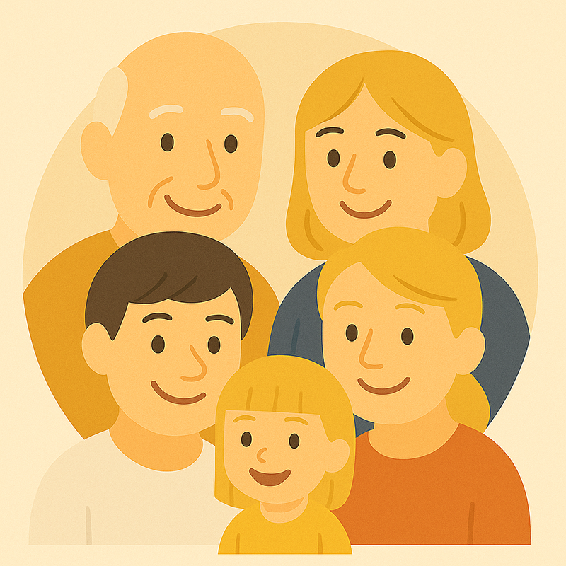 Illustration of an overseas three-generation family